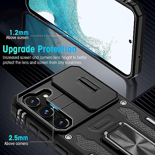 ZORBES® Phone Case for Samsung Galaxy S23 with Rotatable Kickstand Grip, Hard PC Sliding Camera Cover Anti-Scratch Black 3 PCS ZORBES® Phone Case for Samsung Galaxy S23 with Rotatable Kickstand Grip, Hard PC Sliding Camera Cover Anti-Scratch Black 3 PCS